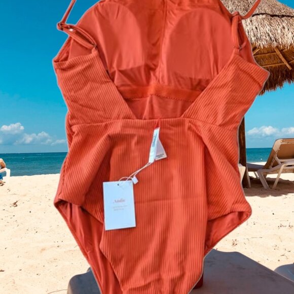 Andie Swim The Asbury Rib One Piece Siren Orange Size Large - Picture 3 of 8